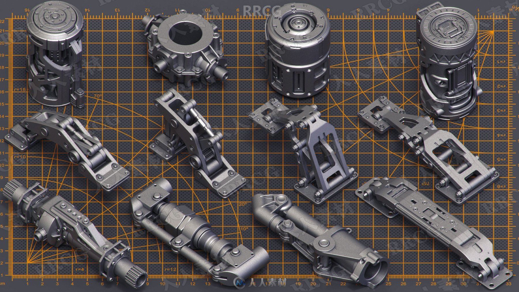 400组科幻硬表面机械零件雕刻细节3d模型合集-cg素材岛